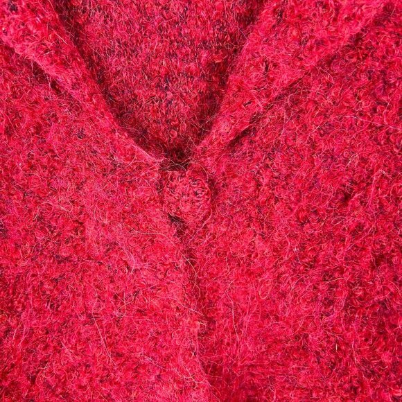 TEY ART Cardigan Sweater Womens Large Red One Button Collar Alpaca Wool Peru L - Picture 4 of 11